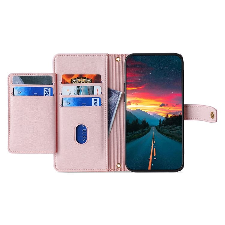 For Sharp Aquos R9 Sheep Texture Cross-body Zipper Wallet Leather Phone Case(Pink)