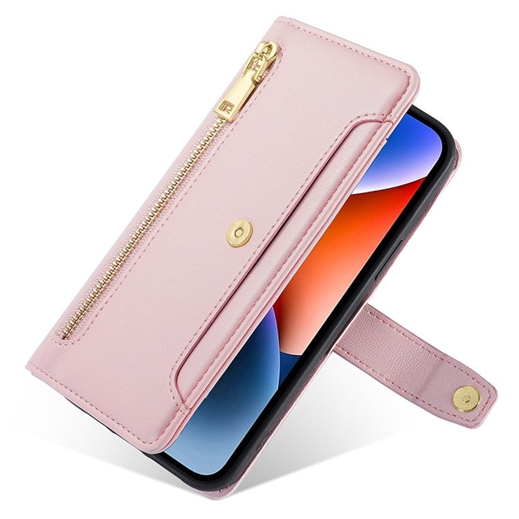 For Sharp Aquos R9 Sheep Texture Cross-body Zipper Wallet Leather Phone Case(Pink)
