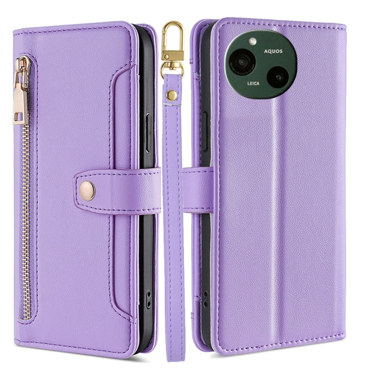 For Sharp Aquos R9 Sheep Texture Cross-body Zipper Wallet Leather Phone Case(Purple)