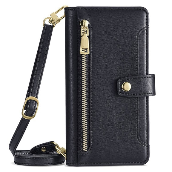 For Sharp Aquos Wish4 Sheep Texture Cross-body Zipper Wallet Leather Phone Case(Black)