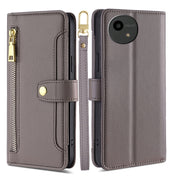 For Sharp Aquos Wish4 Sheep Texture Cross-body Zipper Wallet Leather Phone Case(Grey)