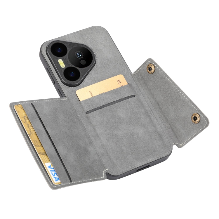 For Huawei Pura 70 Double Buckle Card Slots Magnetic Phone Case(Grey)