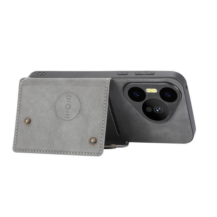 For Huawei Pura 70 Double Buckle Card Slots Magnetic Phone Case(Grey)