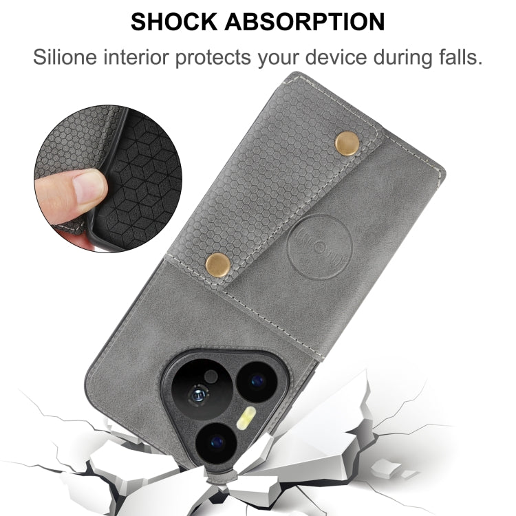 For Huawei Pura 70 Double Buckle Card Slots Magnetic Phone Case(Grey)