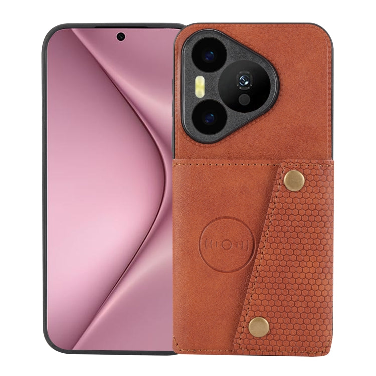 For Huawei Pura 70 Double Buckle Card Slots Magnetic Phone Case(Brown)