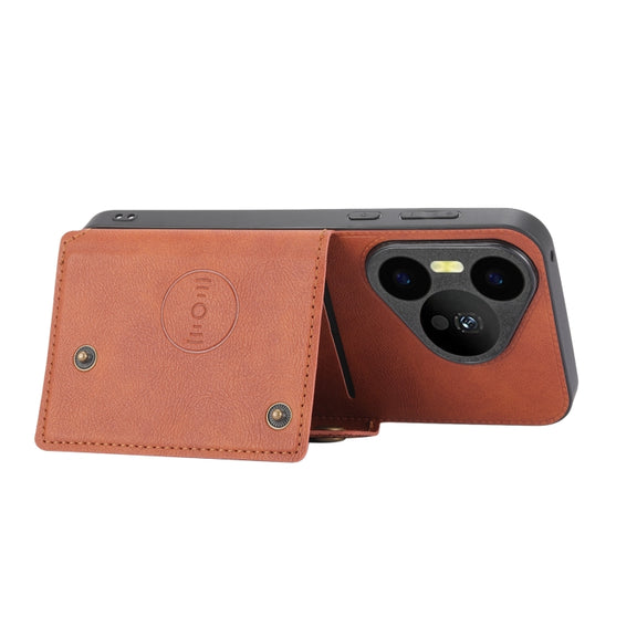 For Huawei Pura 70 Double Buckle Card Slots Magnetic Phone Case(Brown)