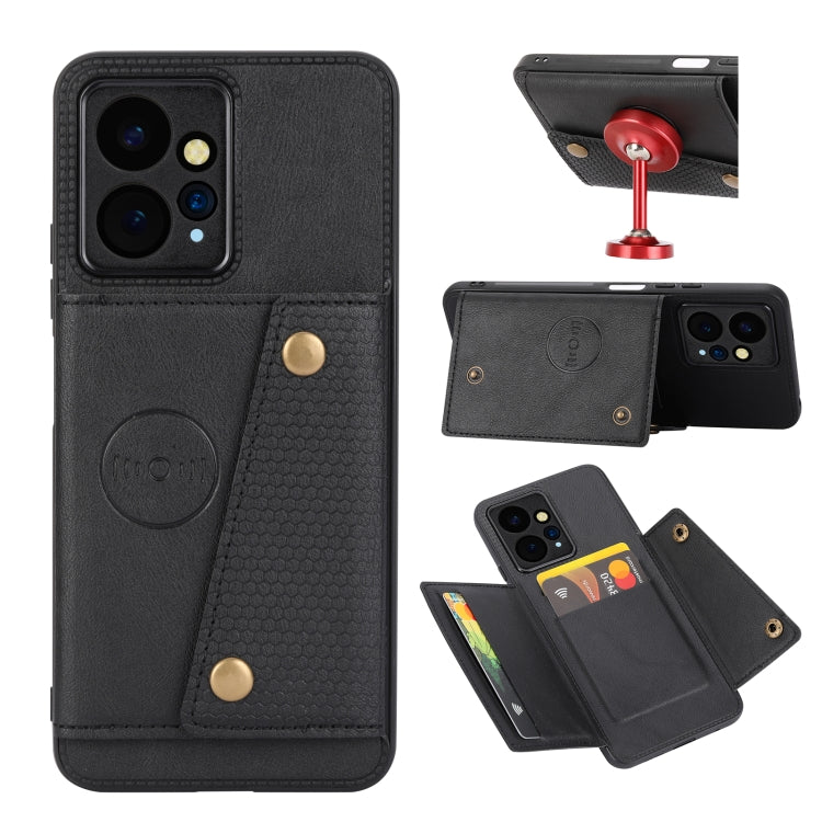 For Xiaomi Redmi Note 12 4G Global Double Buckle Card Slots Magnetic Phone Case(Black)
