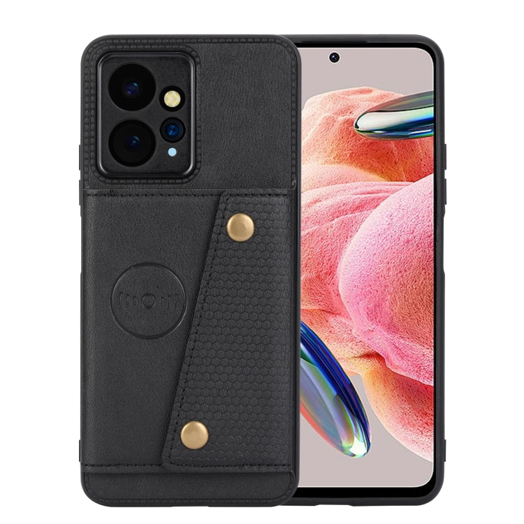 For Xiaomi Redmi Note 12 4G Global Double Buckle Card Slots Magnetic Phone Case(Black)