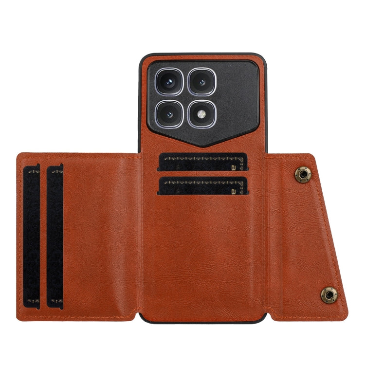 For Xiaomi Redmi K70 Ultra Double Buckle Card Slots Magnetic Phone Case(Brown)