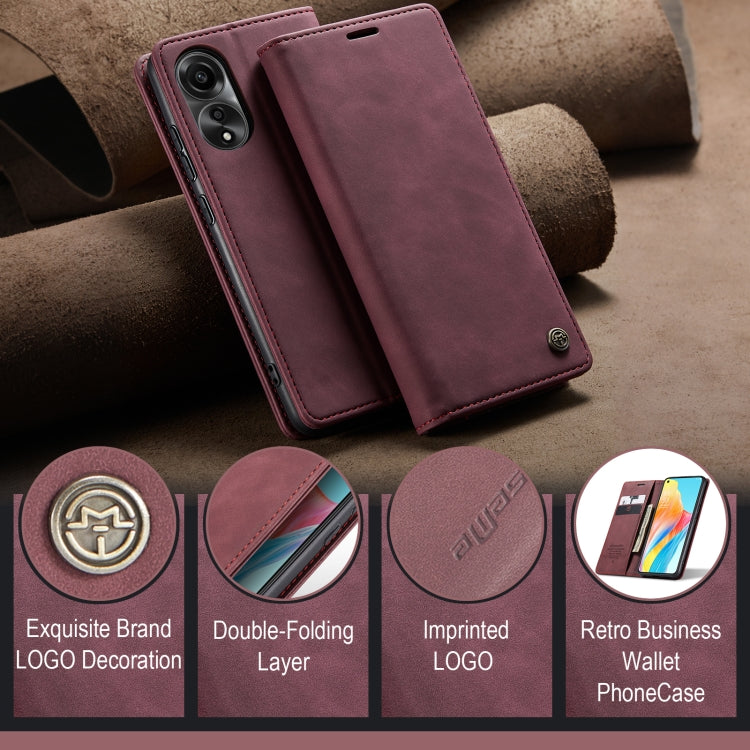 For OPPO A78 4G CaseMe 013 Multifunctional Horizontal Flip Leather Phone Case(Wine Red)