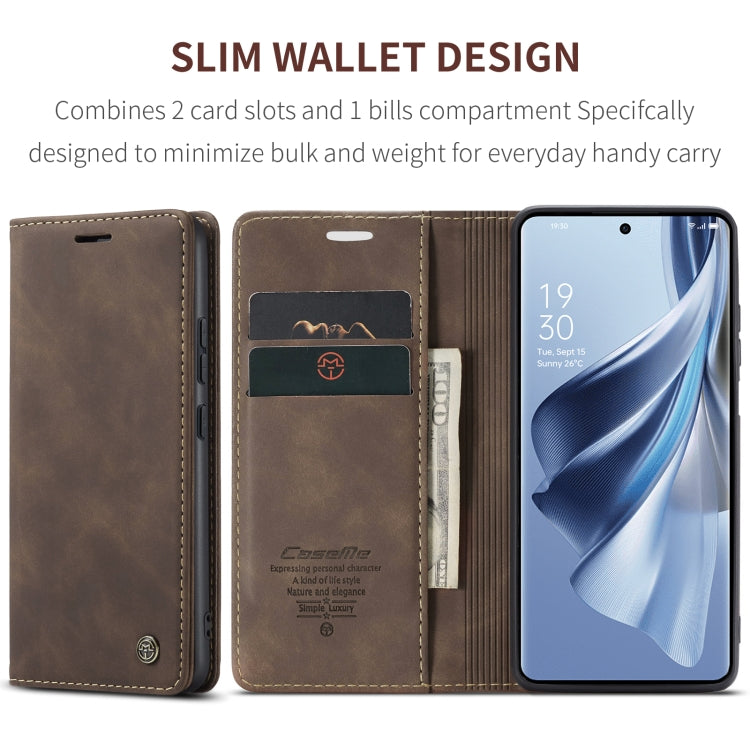 For OPPO Reno10 5G Global／Reno10 Pro Global CaseMe 013 Multifunctional Horizontal Flip Leather Phone Case(Coffee)