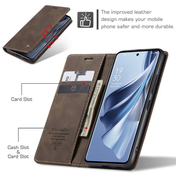 For OPPO Reno10 5G Global／Reno10 Pro Global CaseMe 013 Multifunctional Horizontal Flip Leather Phone Case(Coffee)