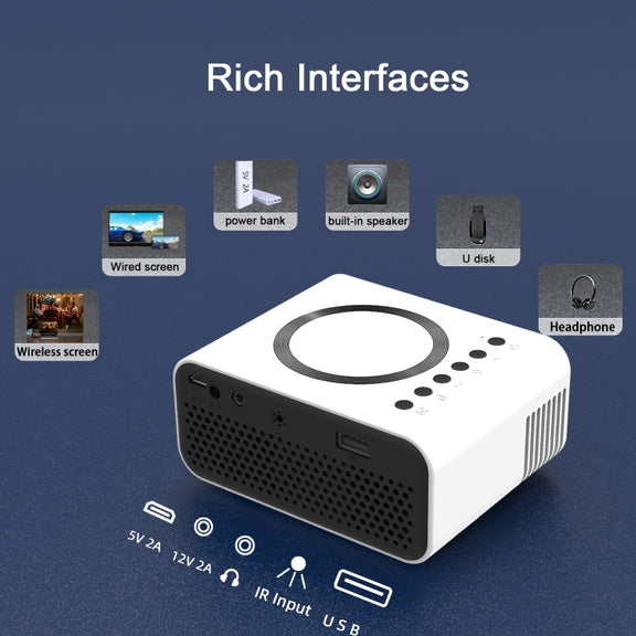 T300S 320x240 24ANSI Lumens Mini LCD Projector Supports Wired & Wireless Same Screen, Specification:UK Plug(White)
