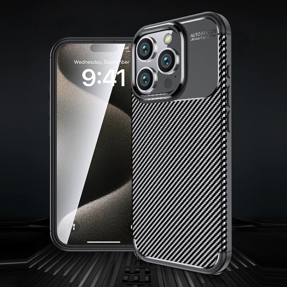 For iPhone 16 Pro Max Carbon Fiber Texture Shockproof TPU Phone Case(Black)