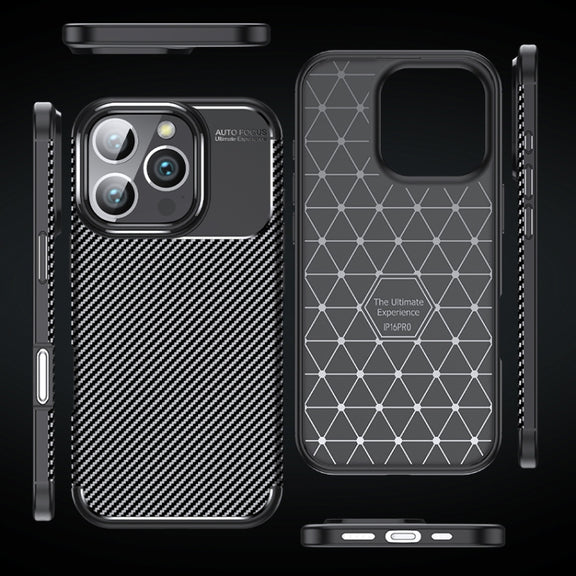 For iPhone 16 Pro Max Carbon Fiber Texture Shockproof TPU Phone Case(Black)