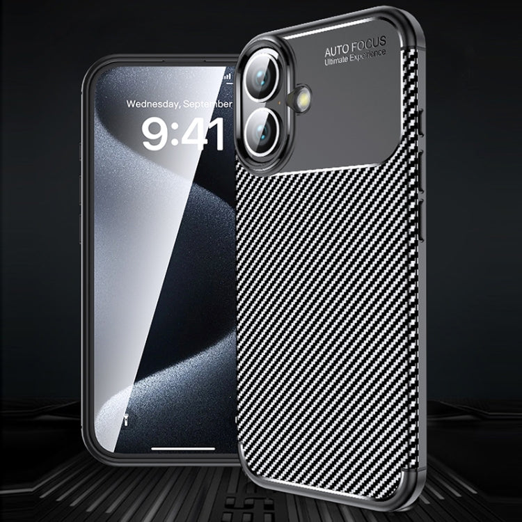 For iPhone 16 Plus Carbon Fiber Texture Shockproof TPU Phone Case(Black)