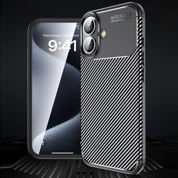 For iPhone 16 Plus Carbon Fiber Texture Shockproof TPU Phone Case(Black)