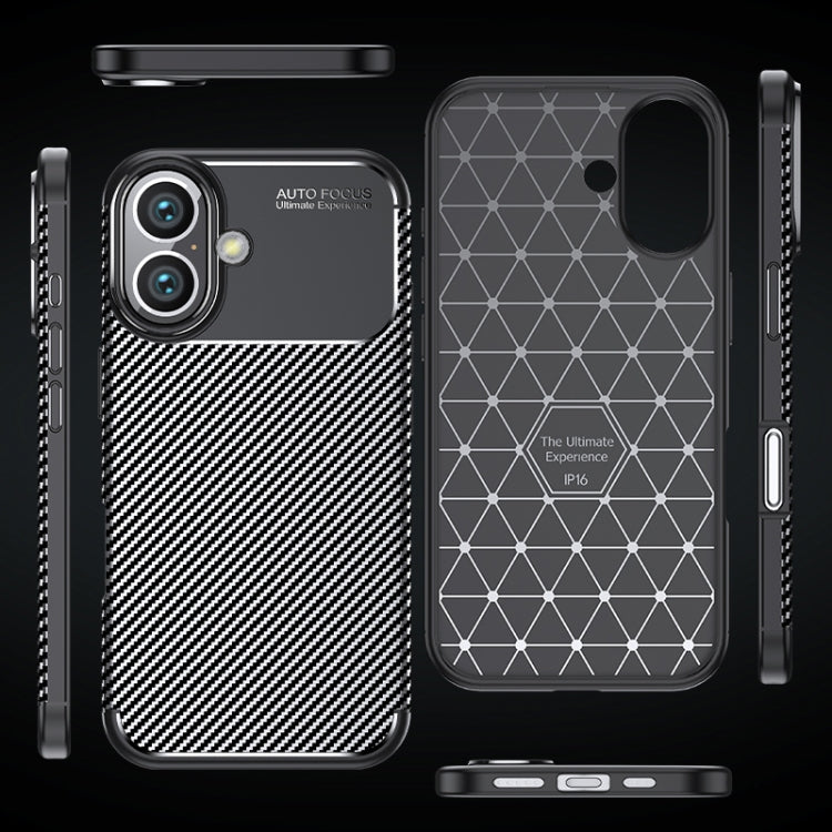 For iPhone 16 Plus Carbon Fiber Texture Shockproof TPU Phone Case(Black)