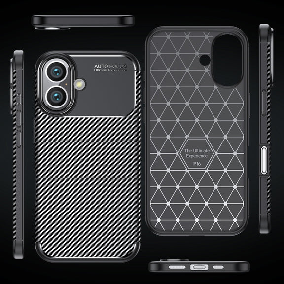 For iPhone 16 Plus Carbon Fiber Texture Shockproof TPU Phone Case(Black)