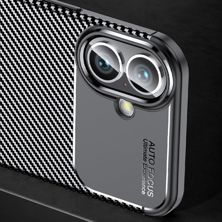 For iPhone 16 Plus Carbon Fiber Texture Shockproof TPU Phone Case(Black)