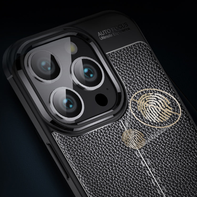 For iPhone 16 Pro Max Litchi Texture Shockproof TPU Phone Case(Black)