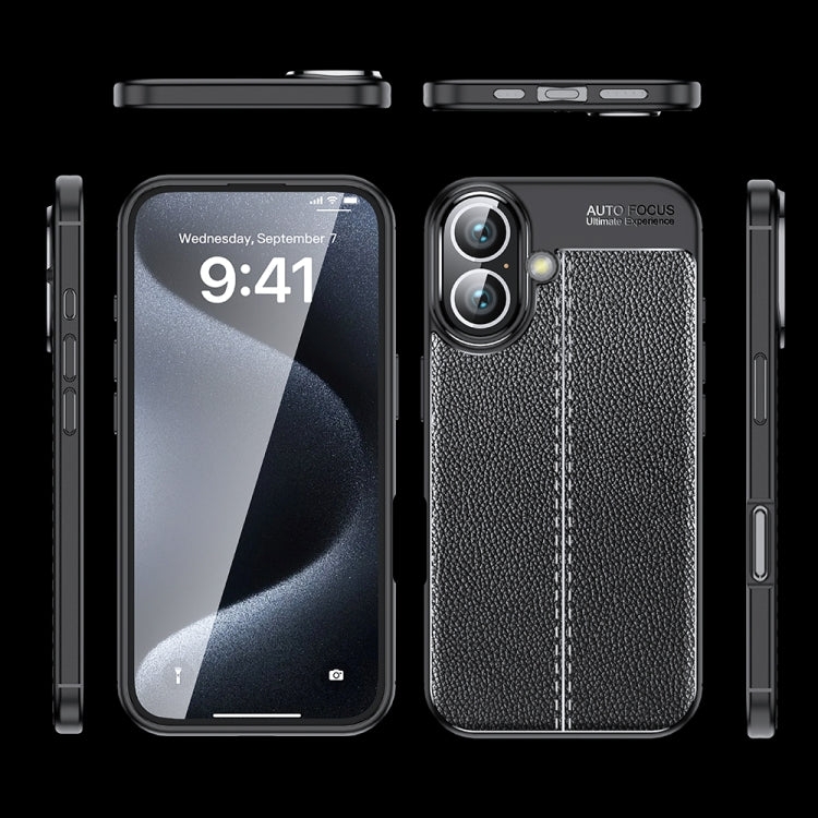For iPhone 16 Plus Litchi Texture Shockproof TPU Phone Case(Blue)