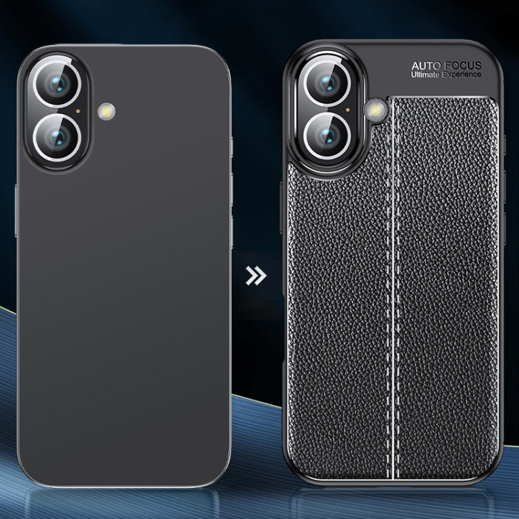 For iPhone 16 Plus Litchi Texture Shockproof TPU Phone Case(Blue)