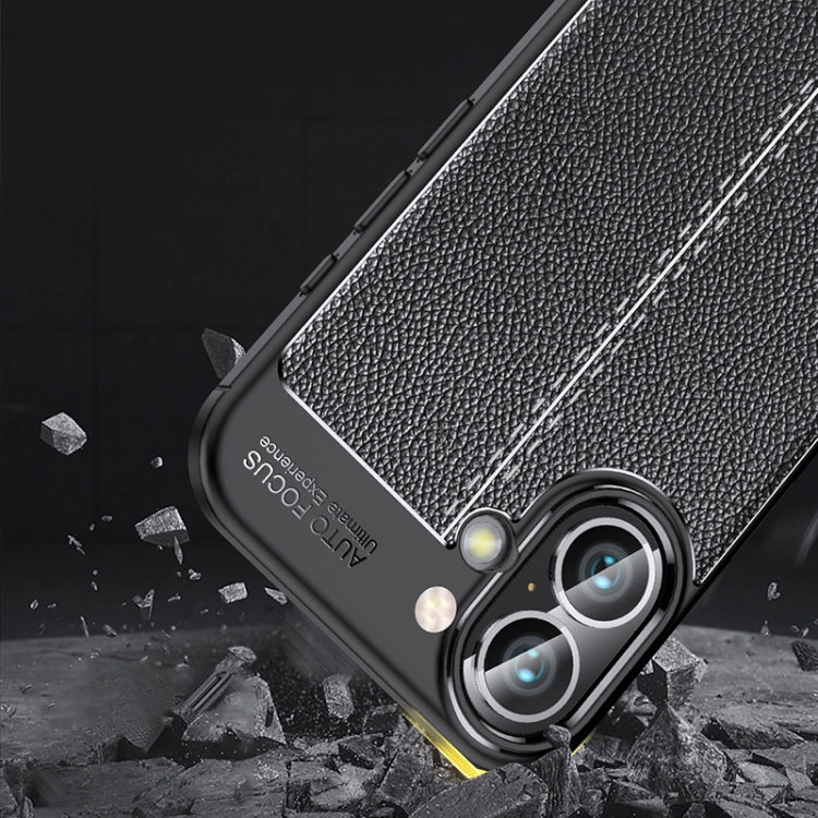 For iPhone 16 Plus Litchi Texture Shockproof TPU Phone Case(Blue)