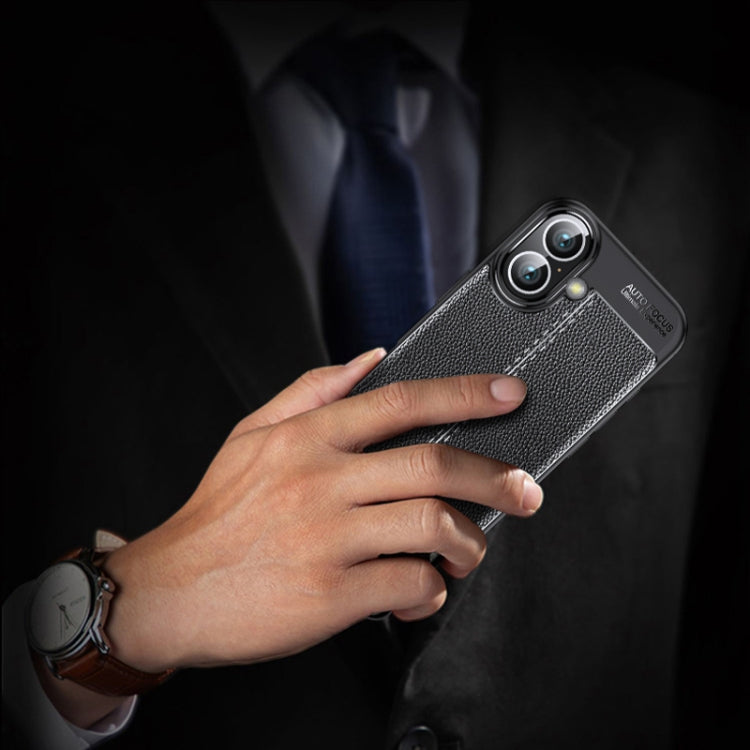 For iPhone 16 Plus Litchi Texture Shockproof TPU Phone Case(Blue)