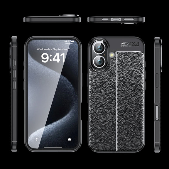 For iPhone 16 Litchi Texture Shockproof TPU Phone Case(Black)