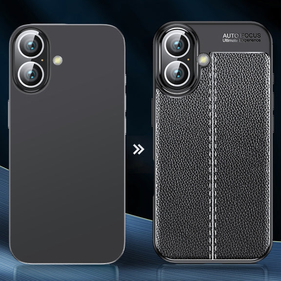 For iPhone 16 Litchi Texture Shockproof TPU Phone Case(Black)
