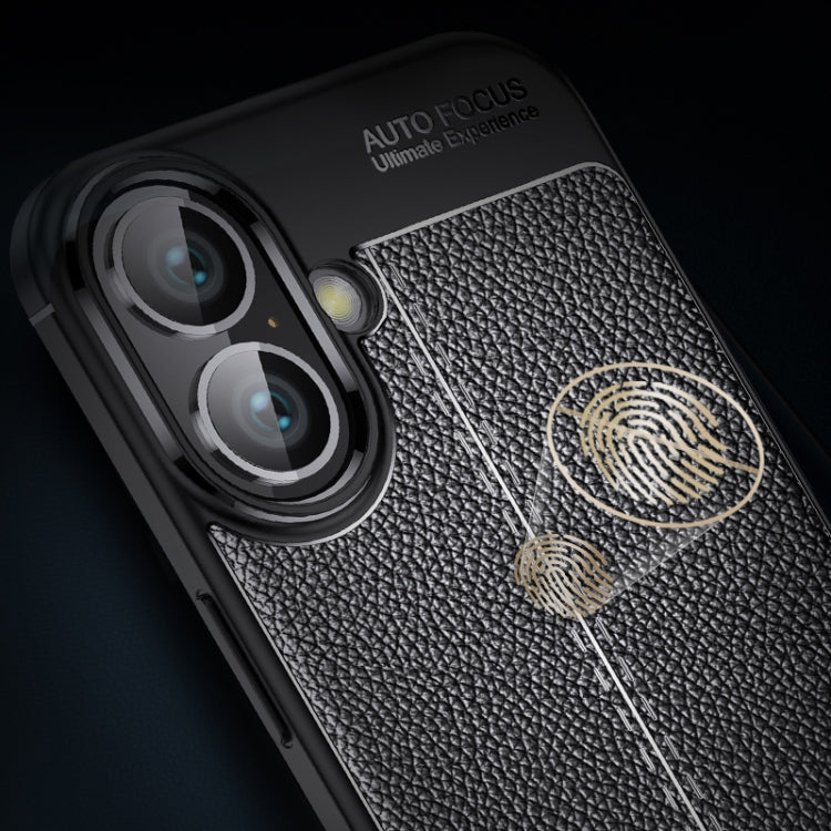 For iPhone 16 Litchi Texture Shockproof TPU Phone Case(Black)