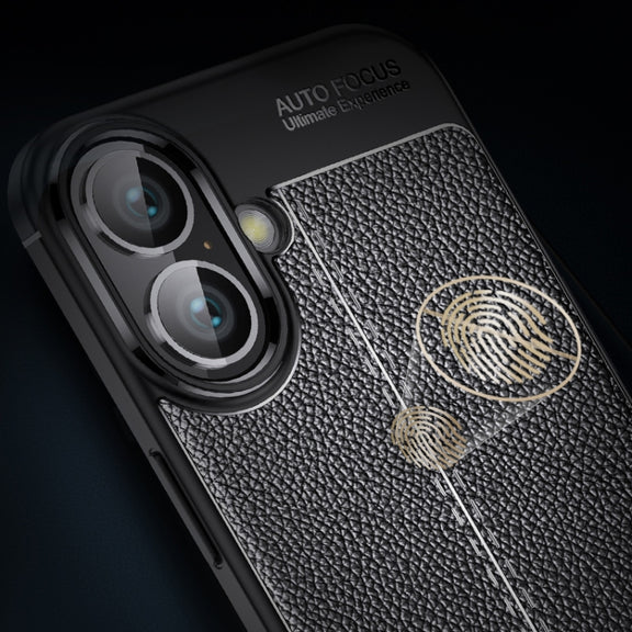 For iPhone 16 Litchi Texture Shockproof TPU Phone Case(Black)