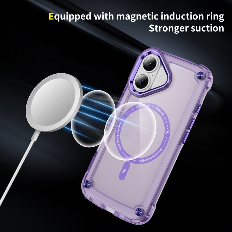 For iPhone 16 Plus Skin Feel TPU + PC MagSafe Magnetic Phone Case(Transparent Purple)