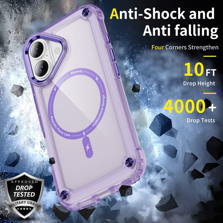 For iPhone 16 Plus Skin Feel TPU + PC MagSafe Magnetic Phone Case(Transparent Purple)