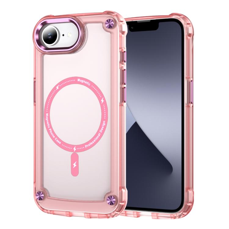 For iPhone 16e Skin Feel TPU + PC MagSafe Magnetic Phone Case(Transparent Pink)