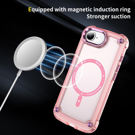 For iPhone 16e Skin Feel TPU + PC MagSafe Magnetic Phone Case(Transparent Pink)