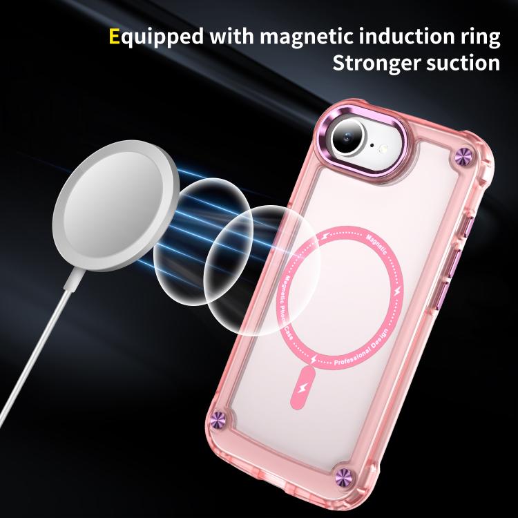 For iPhone 16e Skin Feel TPU + PC MagSafe Magnetic Phone Case(Transparent Pink)