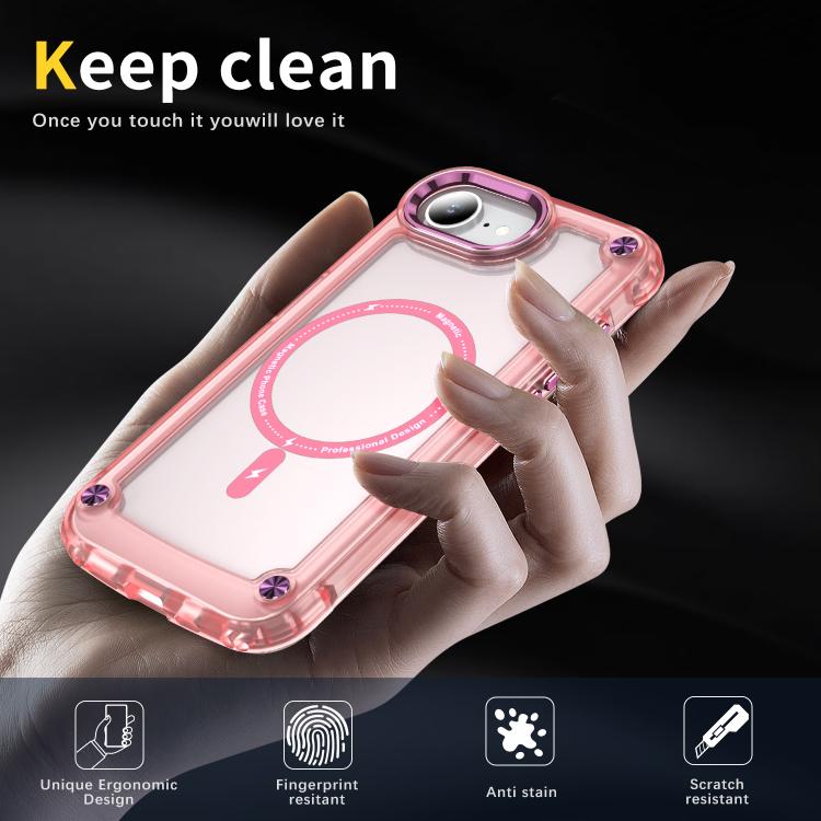 For iPhone 16e Skin Feel TPU + PC MagSafe Magnetic Phone Case(Transparent Pink)