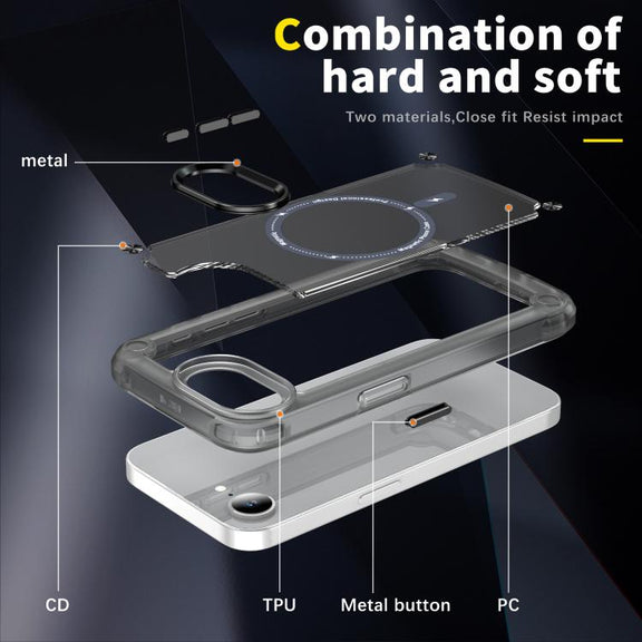For iPhone 16e Skin Feel TPU + PC MagSafe Magnetic Phone Case(Transparent Black)