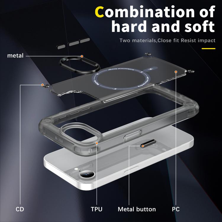 For iPhone 16e Skin Feel TPU + PC MagSafe Magnetic Phone Case(Transparent Black)