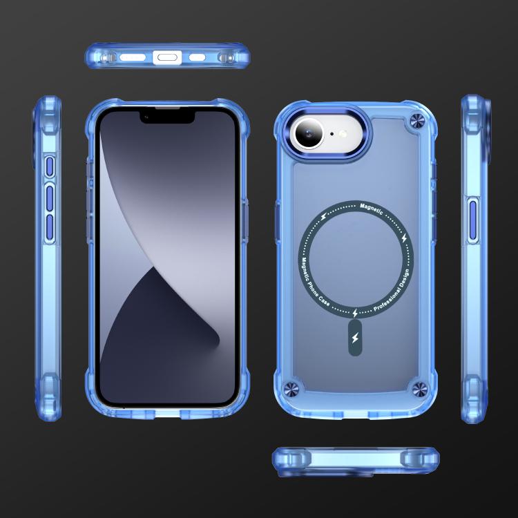 For iPhone 16e Skin Feel TPU + PC MagSafe Magnetic Phone Case(Transparent Blue)