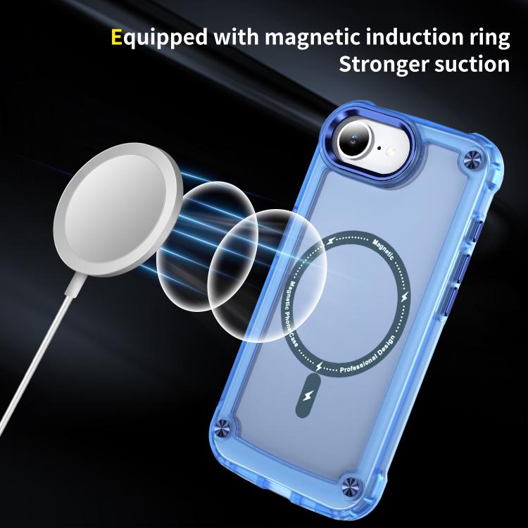 For iPhone 16e Skin Feel TPU + PC MagSafe Magnetic Phone Case(Transparent Blue)