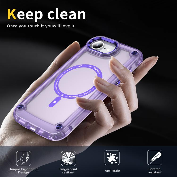 For iPhone 16e Skin Feel TPU + PC MagSafe Magnetic Phone Case(Transparent Purple)
