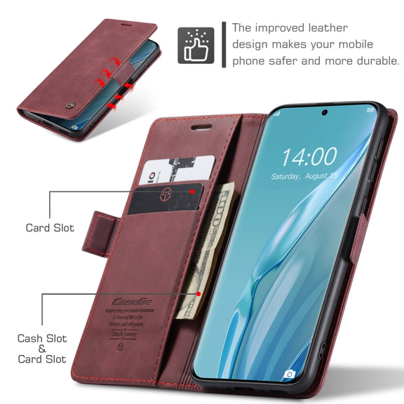 For Huawei P60 Art CaseMe 013 Multifunctional Horizontal Flip Leather Phone Case(Wine Red)