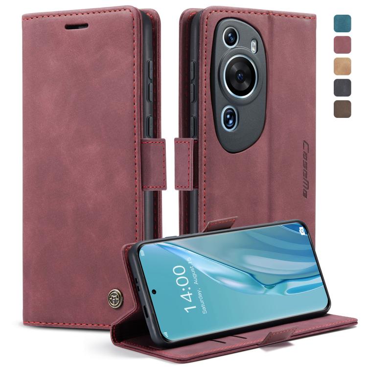 For Huawei P60 Art CaseMe 013 Multifunctional Horizontal Flip Leather Phone Case(Wine Red)