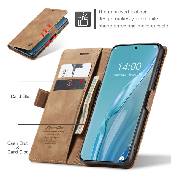 For Huawei P60 Art CaseMe 013 Multifunctional Horizontal Flip Leather Phone Case(Brown)