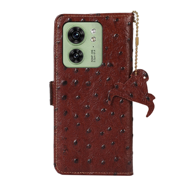 For Motorola Edge 40 Ostrich Pattern Genuine Leather RFID Phone Case(Coffee)