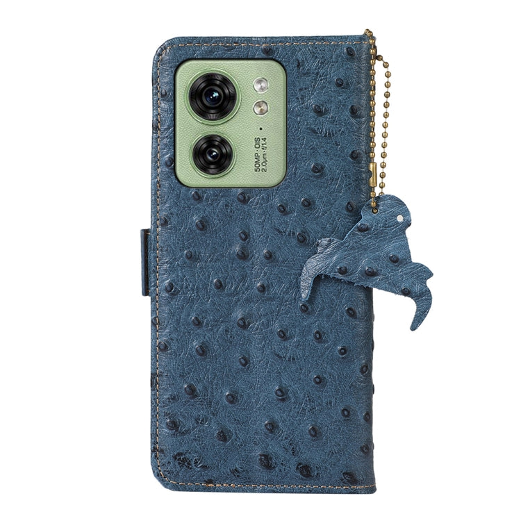For Motorola Edge 40 Ostrich Pattern Genuine Leather RFID Phone Case(Blue)