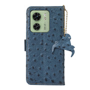 For Motorola Edge 40 Ostrich Pattern Genuine Leather RFID Phone Case(Blue)